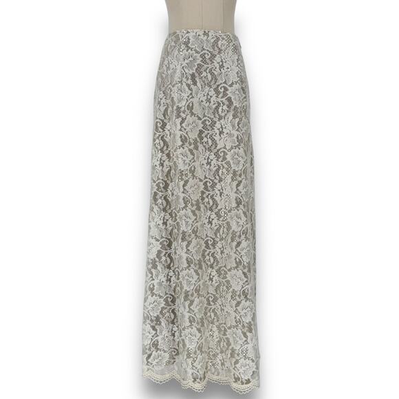 Vintage Y2K Jessica McClintock Millenium 2000 Ivory Sequin Lace Maxi Skirt, Sz 4 - Picture 1 of 10